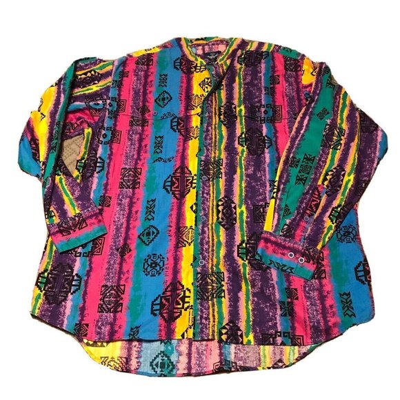 Wrangler 1990's Vintage South Western Aztec Style Print Long Sleeve Button Up XL - Picture 3 of 12